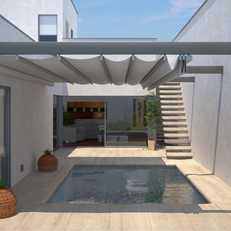 retractable free standing roof pergola
